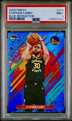 2025 Topps Finest Stephen Curry Rare Blue Refractor #/99 Warriors PSA 9 Mint