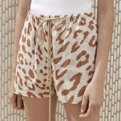 Nanushka Shorts Womens Extra Small NWT Febe Ocelot Organic Cotton Pyjama Style