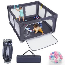 Foldable Playpen, Portable Baby Playpen w/50PCS Ocean Balls 4 Handles Carry Bag