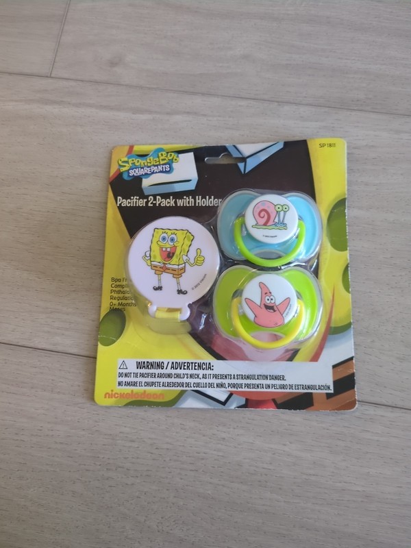 Spongebob Pacifier 2-Pack With holder
