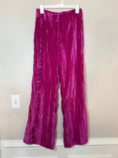 Nasty Gal Fuchsia Crushed Velvet Wide Leg Pants High Waist Size 6
