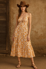 NWT GAP Rayon Cotton ART FLORAL Print CUT OUT Tie BOHO Tier Ruffle MAXI Dress L