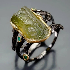 Hervorragender Designerring -925er Silber-14ctGold-Saphir-Brocken-RG knapp 19-60