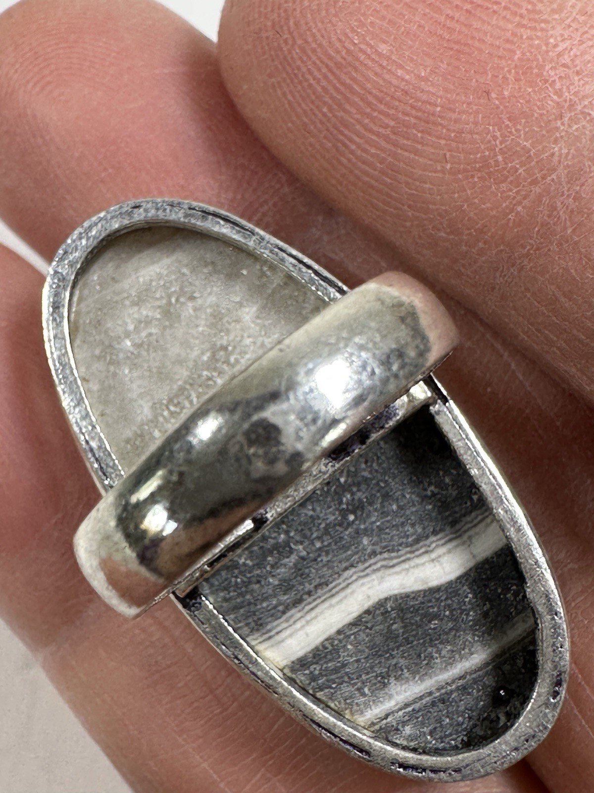 Zebra Calcite Statement Ring .925 Setting Black &… - image 6