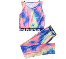 Girls 2 Piece Outfit Tie Dye Crop Top Leggings Set Size 11-12 Girls Matching Set