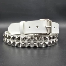 White Genuine Leather  Pyramid Studded USA Made Three Row Belt  Punk Rave Goth