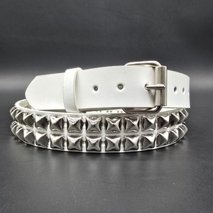 White Genuine Leather  Pyramid Studded USA Made Two Row Belt  Punk Rave Goth
