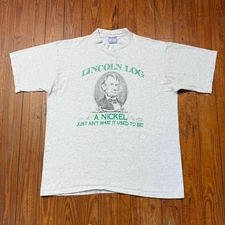 Vintage Lincoln Log Shirt Mens Size XL Gray All Sport Marijuana Weed 90s
