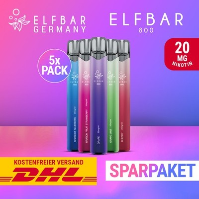 5 x ELFBAR 800 E-Zigarette - ELF BAR E-Shisha - 20mg Nikotin - Alle Sorten