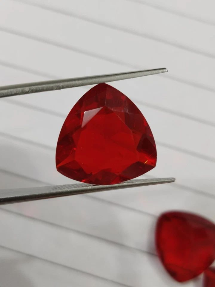 Red Ruby Trillion 12mm Loose Ruby Gemstone Lab Grown Ruby Treated & Heated Ruby - Image 2 of 4