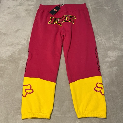 Pantalon de survêtement homme FW20 Supreme Fox Racing taille L rose jaune jogging neuf avec étiquette