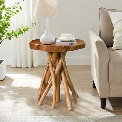 Solid Teak Live Edge End Table, 18'' L x 18'' W x 20'' H Unique Side Table, Smal...