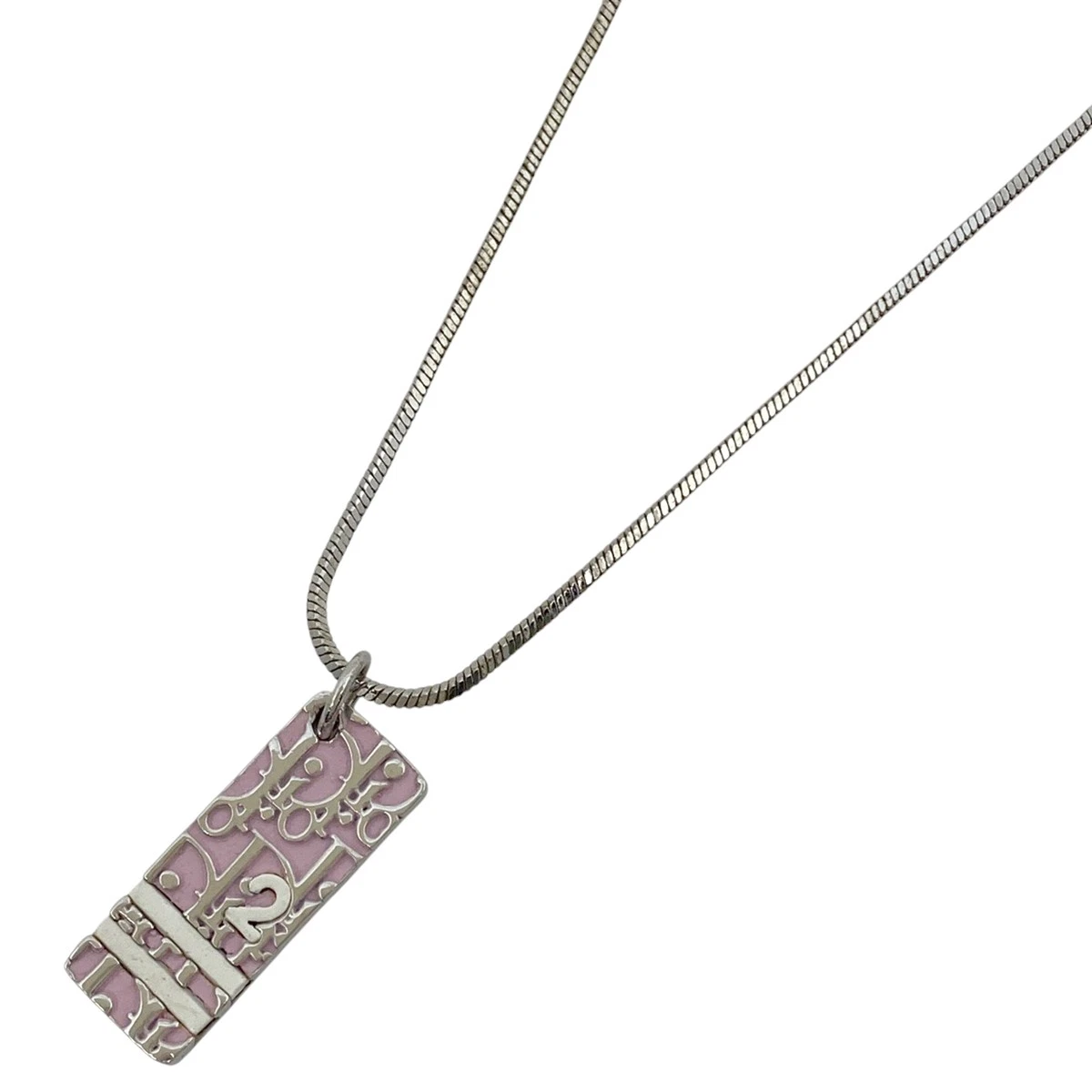 Christian Dior Logo Placca Collana Modello Trotter Collana Placcatura Argento S...