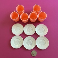 Vtg Plasco Toy Tea Set, Children  s Cups Plates Pretend Pink  White Kitchen