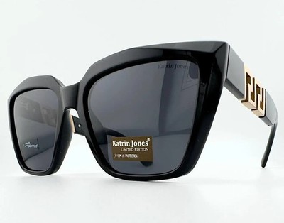 KATRIN JONES KJ0877 Polarized Sunglasses Black Gold Limited Edition UV400 + Case