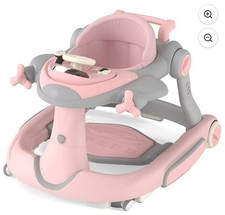 Aileekiss 5-In-1 Musical Baby Walker w/ Wheels in Pink Grey Adjustable Heights