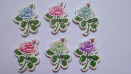 10 pcs Colored Flowers Roses Buttons, Cute Wooden Colorful Roses Buttons - Picture 3 of 9
