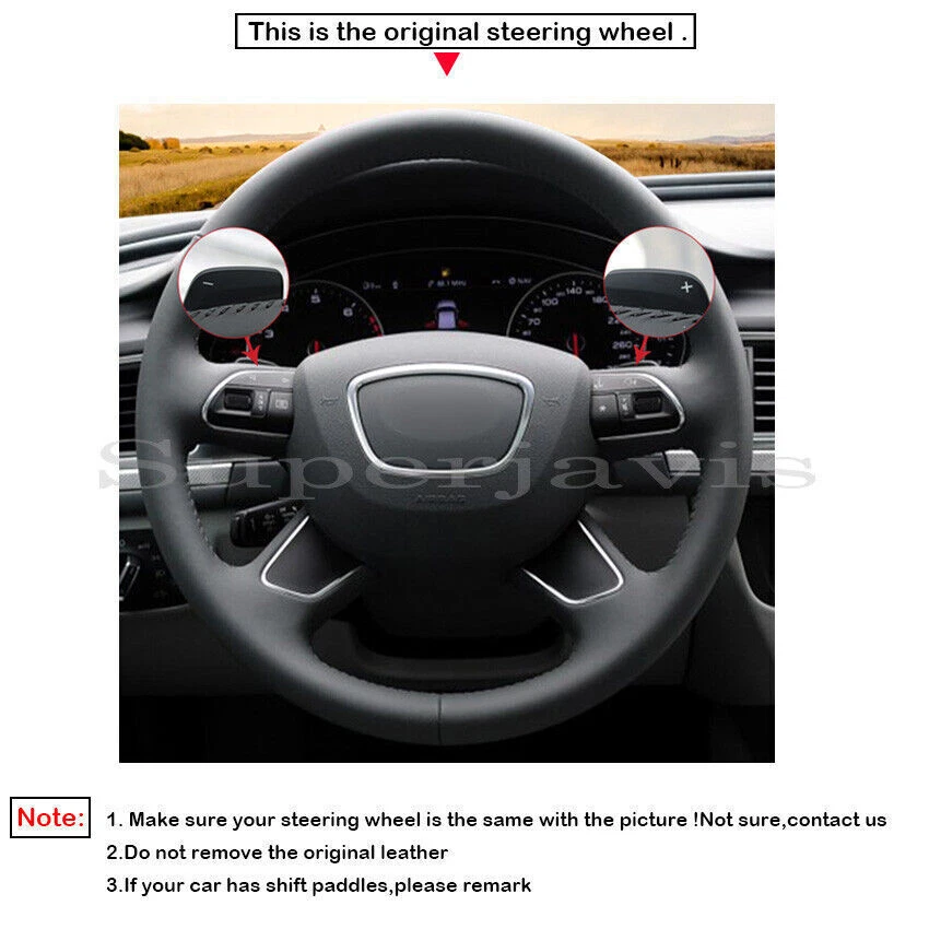 Cubierta de volante de cuero PU negro personalizado puntada en la cubierta para Audi Q3 2013-2017 Foto 2 de 4