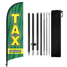 8FT Green Tax Service Advertising Feather Flag Banner with Pole and Ground Stake