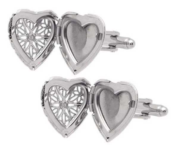 Elegante Medaglione a Cuore / Tenere Sake Argento Rodio Gemelli Da Diretta - Immagine 3 di 4
