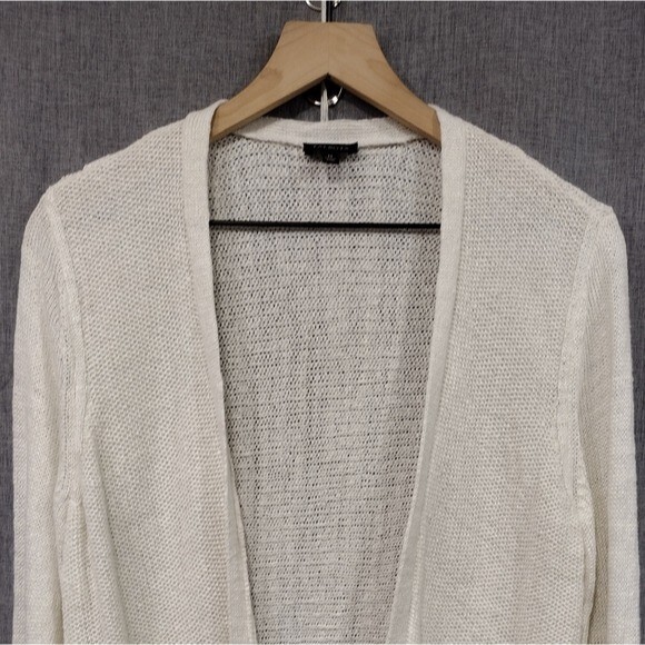 Talbots 100% Linen Open Front Cardigan Sweater Women's M White