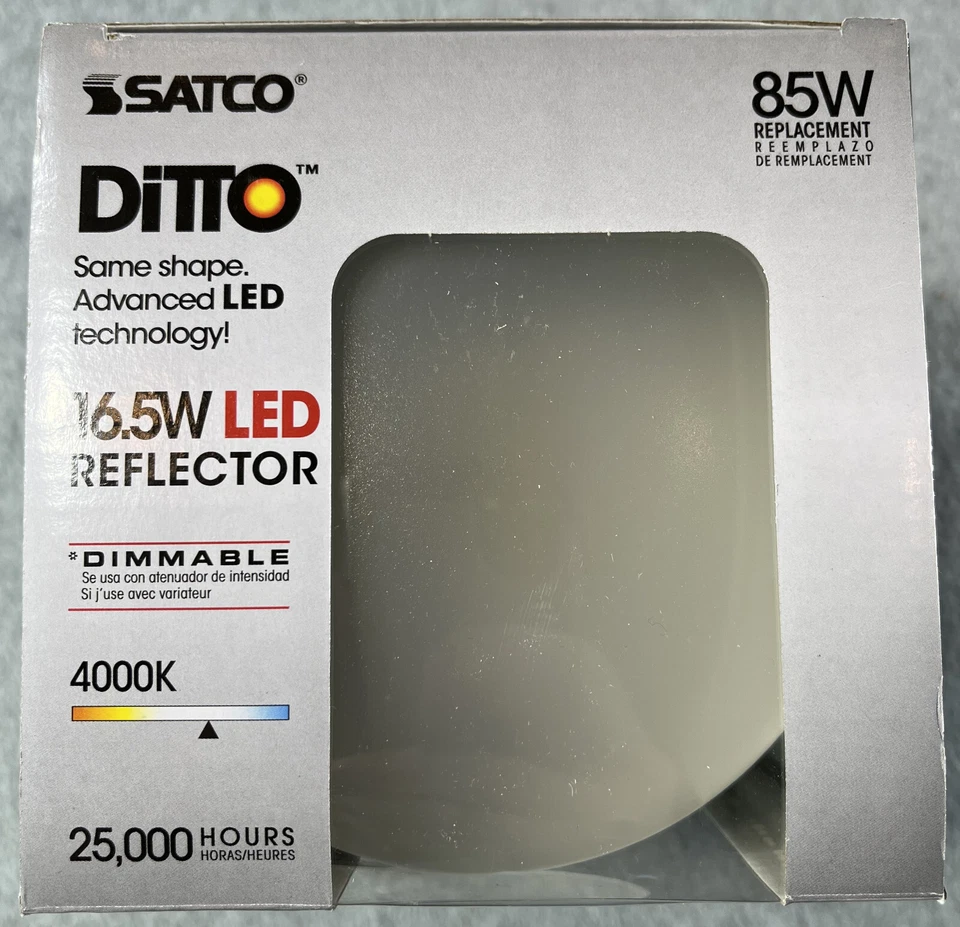 Satco S9640 - 16.5 Watt 25K Hrs LED BR40 Dimmable Bulb 4000K 120 Volt 6 pack New - Image 2 of 4