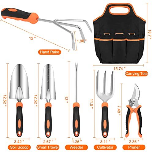 Garden Tool Set, Stainless Steel Heavy Duty Gardening Tool Set, with Orange - Bild 2 von 7