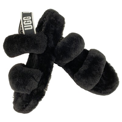 UGG Womens Fluff Oh Yeah Slide Slippers Sherpa Black Size 8 EUC $120 6806 Sling
