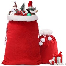 2Pcs Large Christmas Velvet Bags with Drawstring Plush Santa Sack Christmas Gift