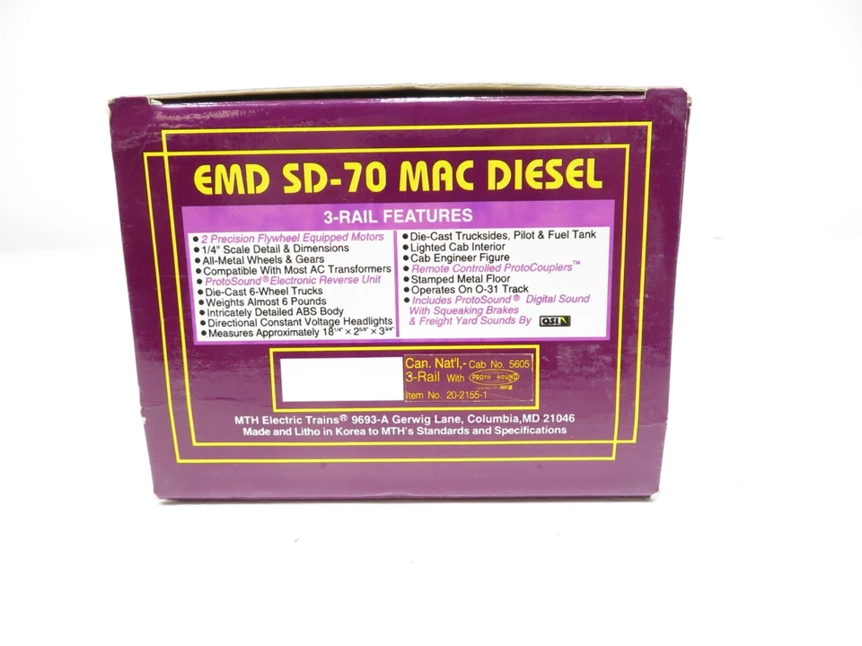 MTH 20-2155-1 Canadian National EMD SD-70 MAC Diesel #5605 w/Protosound LN - Image 4 of 4