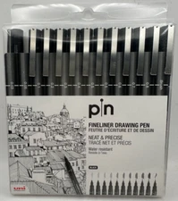 NEW - UNI-BALL PIN-200 (0.03-0.8mm) With Brush Fineliner Drawing Pen | Black Ink