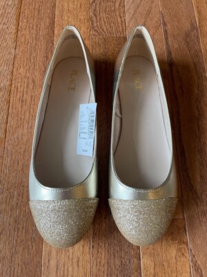 The Children s Place Girls' Gold Metallic Glitter Toe Ballet Flats, Size 5. NWT