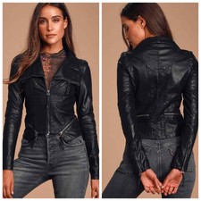 Lulu’s Up On A Tuesday Black Vegan Black Leather Jacket Size S.