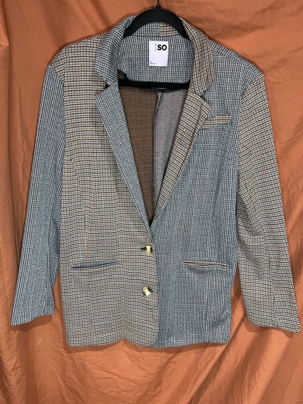 SO Spliced Patchwork Blazer Jacket Plaid - image 1