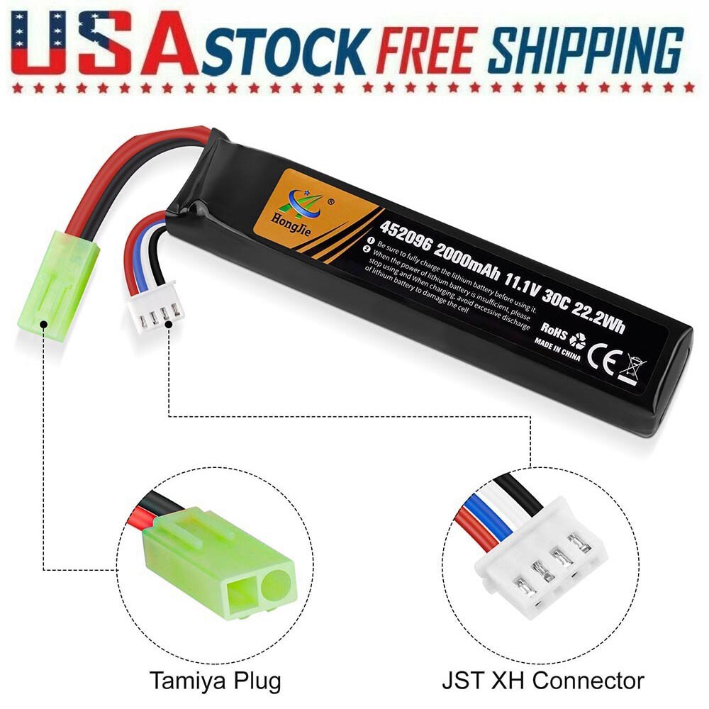 11.1v Hobby Lipo Airsoft Battery Rechargeable-2000mAh 30C with Mini Tamiya Plug