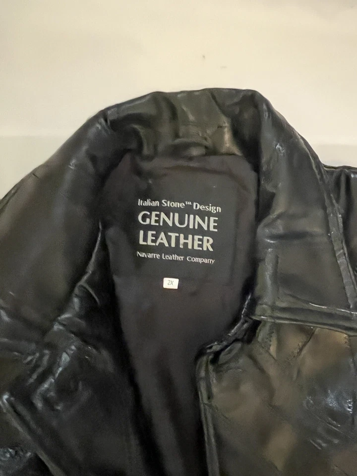 Chaqueta corta de cuero Giovanni Navarra piedra italiana para mujer talla 2X negra vintage Foto 2 de 4