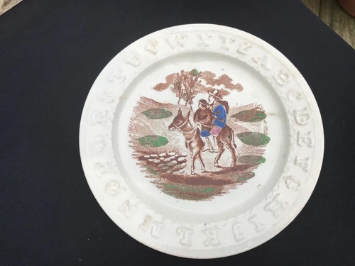 Antique Staffordshire ABC Plate Transferware 1880's Donkey