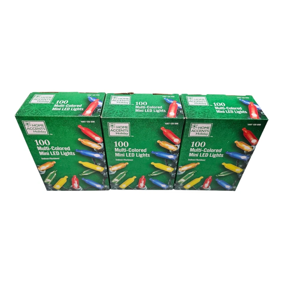 3X Home Accents 100 Multicolored Mini LED String Lights w/ Green Wire Christmas - Image 3 of 4