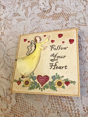 RUSS Follow Your Heart - Angel Plaque - 5  Square - Free Standing - Hand Painted