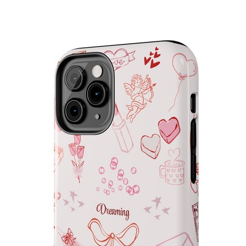 Cute Pink Tough Phone Cases, Red Graphics, Girly Protective Case. - 第 77/108 張圖片