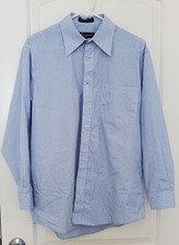 Men's Light Blue with White and Black Stripes Dress Shirt 15.5