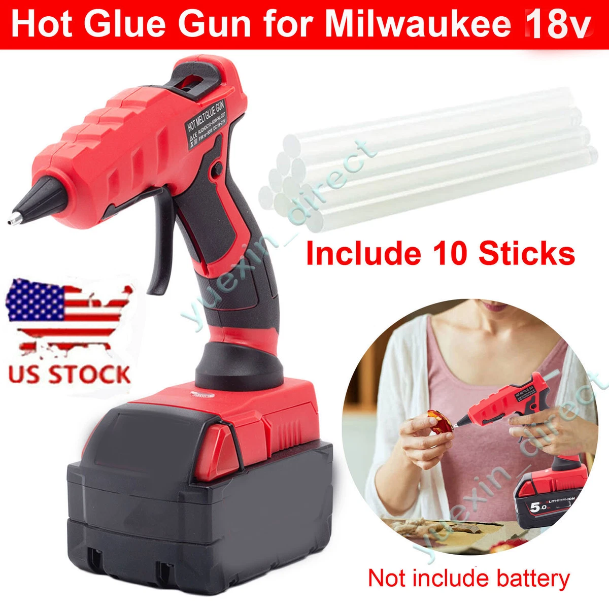 Cordless Hot Melt Glue Gun for Makita/Dewalt/Milwaukee/Bosch 18V