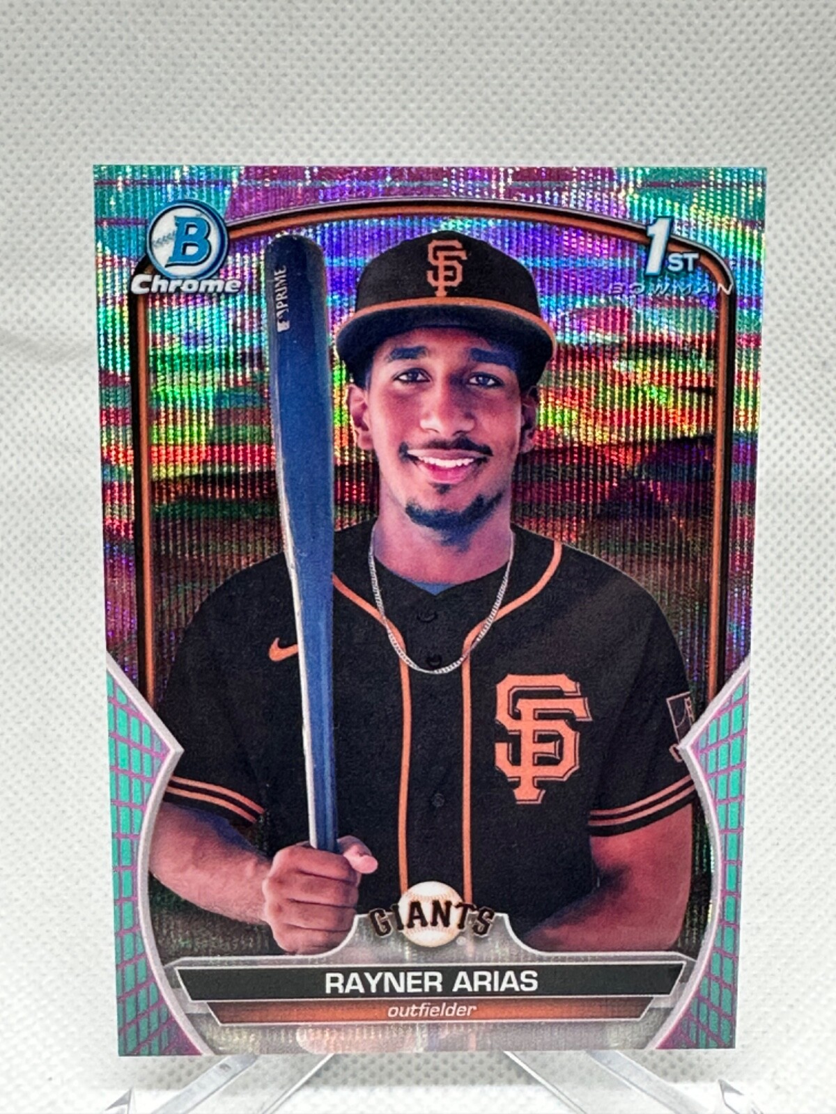 2023 1st Bowman Chrome Rayner Arias Aqua Pink Vapor /125 Giants