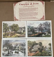 Vintage CURRIER & IVES Lithographs 4pcs w/ Envelope AMERICAN HOMESTEAD SEASONS