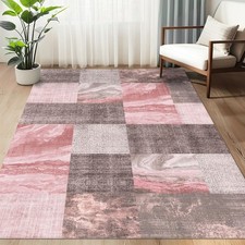 3×5 ft Washable Area Rugs for Bedroom, Pink and Brown Girls Room Rug,High Tra...