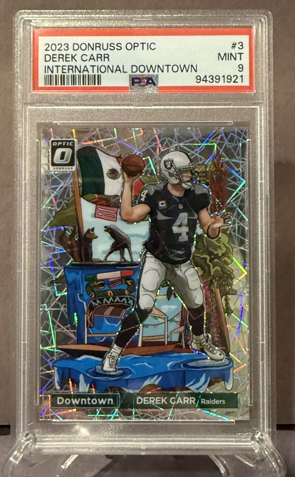 2023 Panini Donruss Optic International Downtown Derek Carr #3 PSA 9 SSP🔥📈