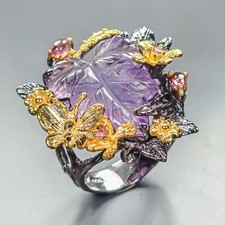 Unique Design 14 ct Natural Amethyst Ring 925 Sterling Silver Size 8.5 /R457241