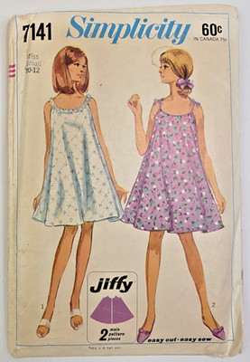 VTG 60s Simplicity Sewing Pattern 7141 Misses Jiffy Nightgown Size S, 10-12 CUT