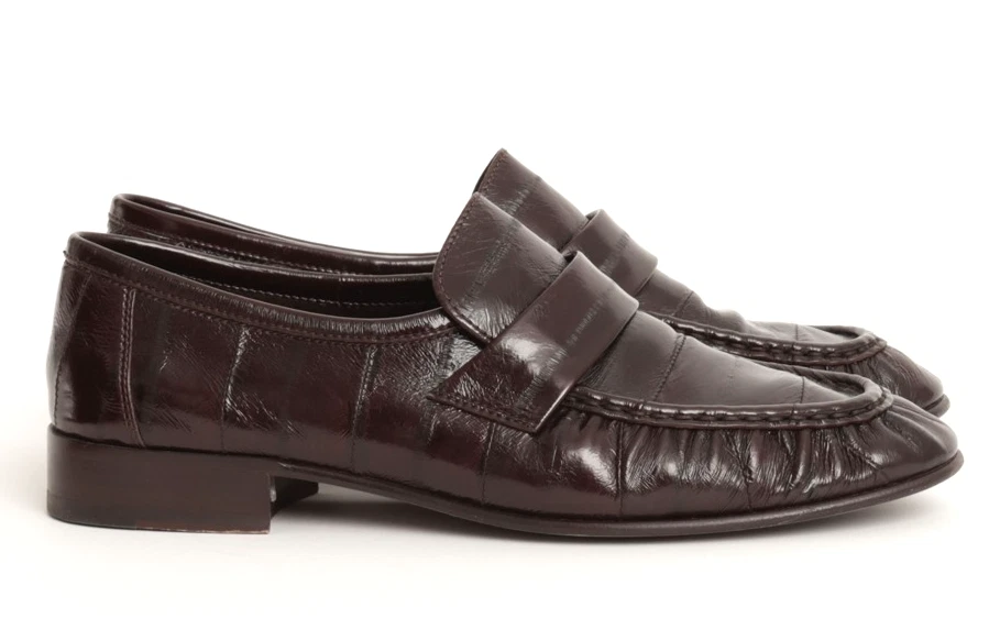 THE ROW SOFT LOAFER FLATS IN BROWN EEL SKIN LEATHER SIZE 38 EU