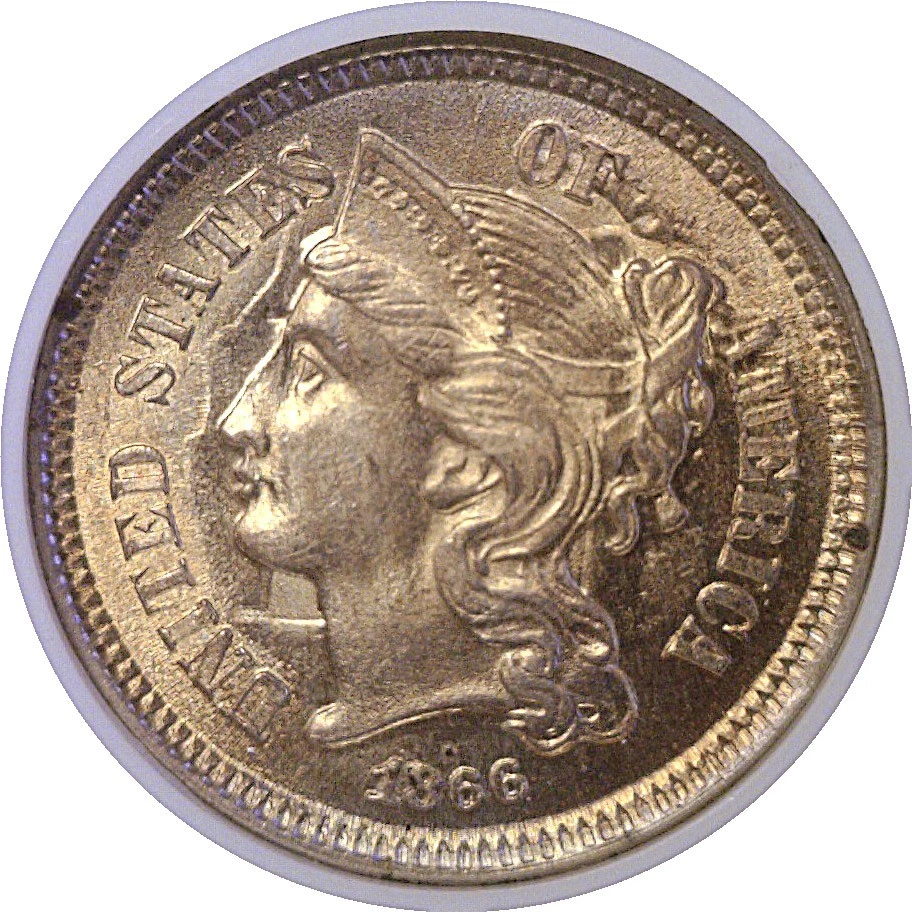 1866 Nickel Three Cent  -  NGC MS-64  CAC - Image 2 of 3